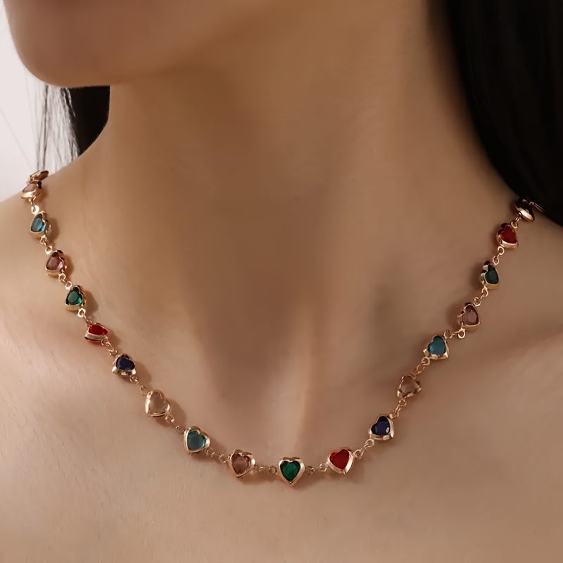 Women's Heart Gemstone Necklace Rose Gold Chain